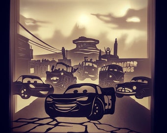 Cars 3D Papercut lightbox template svg Digital, light box template paper cut, templates cars, shadow box cars