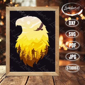 Simple Eagle Shadow Box Files, Paper Cut Light Box Template Files, Shadow Box Paper Cut, 3D Papercut Light Box SVG File DIY, Cutting Cricut