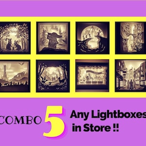 Combo 5 benutzerdefinierte Lightbox-Vorlagen - SVG-Vorlagen - Schattenbox - 3D-Papierschneidevorlage Digitale SVG-Lightbox
