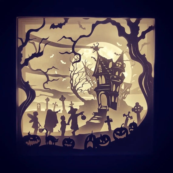 Halloween 3D Papercut Lightbox Template Svg Digital, 3D