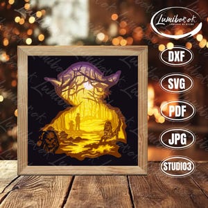 Yoda 3D Papercut Lightbox Vorlage SVG Digital, Papercut Lightbox Vorlage, Star Wars Vorlagen