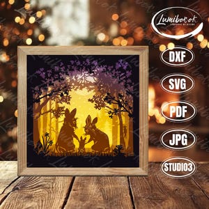 Family Rabbits Lightbox SVG, Paper Cut Template Ai, rabbit baby Shadow Box Svg, family 3D Papercut Light Box EPS File dxf, Pdf, svg