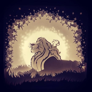 Der König der Löwen Lightbox SVG, Papierschnittvorlage Ai, Der König der Löwen Shadow Box Svg, Der König der Löwen 3D Papercut Light Box EPS-Datei dxf, Pdf, svg
