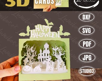 Halloween 3D Pop-up card, Haunted House. Handmade greeting card. Unique Halloween gift or decoration.