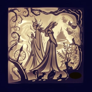 Dornröschen 3D Papercut Lightbox Vorlage SVG Digitale Dornröschen, 3D-Vorlagen Dornröschen