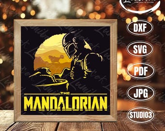 Mandaloriann 3D Papercut lightbox plantilla svg Digital, plantilla caja de luz corte de papel, templates stars wars, guerra de las galaxias