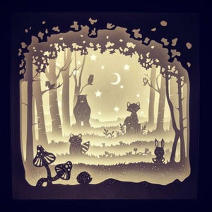 Waldtiere Lightbox SVG, Paper Cut Template Ai, Baby Dinos Shadow Box SVG, 3D Dinosaurier Papercut Light Box EPS Datei dxf, Pdf, svg
