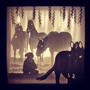 Horses 3D Papercut lightbox template, Digital svg, lightbox template paper cut, field templates, horses svg