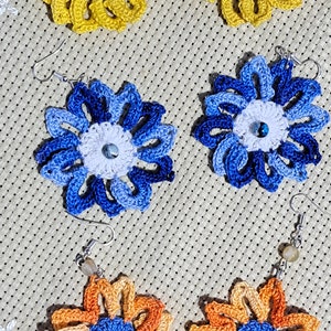 Handmade sunflower earrings Cotton boho jewelry Carnival accessories, gifts for the bridesmaids zdjęcie 5