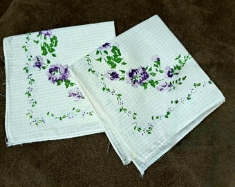 Set of retro handkerchiefs with flowers and a decorative border with leaves
