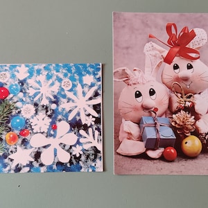 Tarjetas retro infantiles de Navidad y Año Nuevo, dos postales, tarjetas de coleccionista.