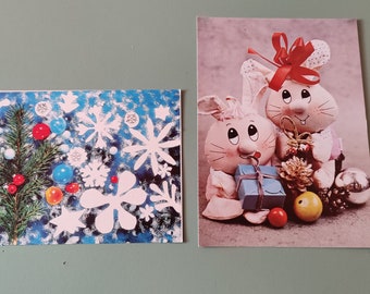 Cartoline retrò per Natale e Capodanno per bambini, due cartoline, carte da collezione