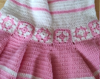 Crochet baby dress in pink and white Children's clothes and accessories Hand knitted dress