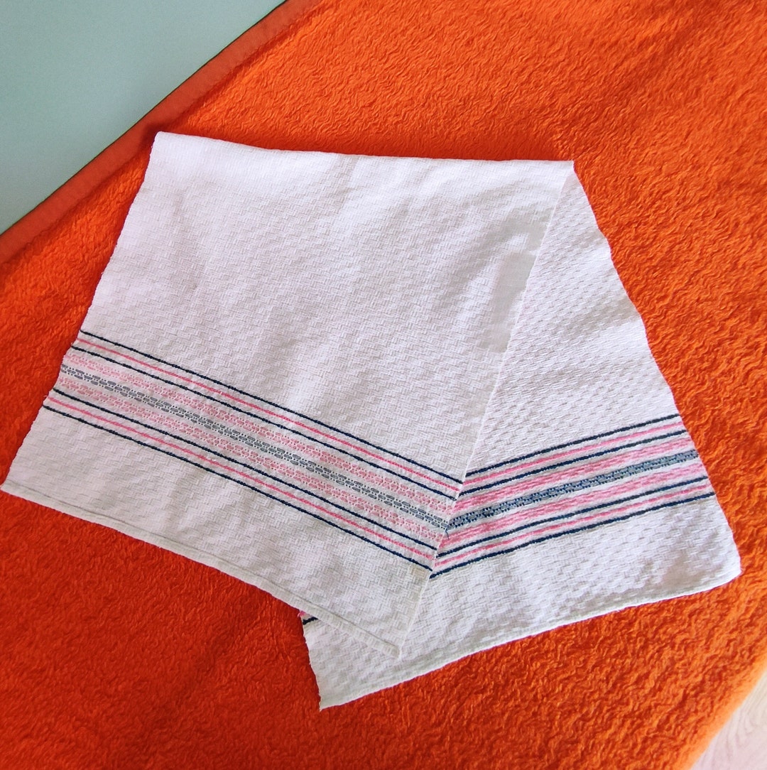 Handwoven Antique Kitchen Towel Vintage Unused White Cloth With Red Stripes Home Vintage ...