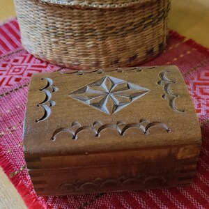Vintage wooden jewelry box with wood carving Handmade keepsake box Decorative home decor