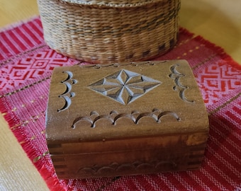 Vintage wooden jewelry box with wood carving Handmade keepsake box Decorative home decor
