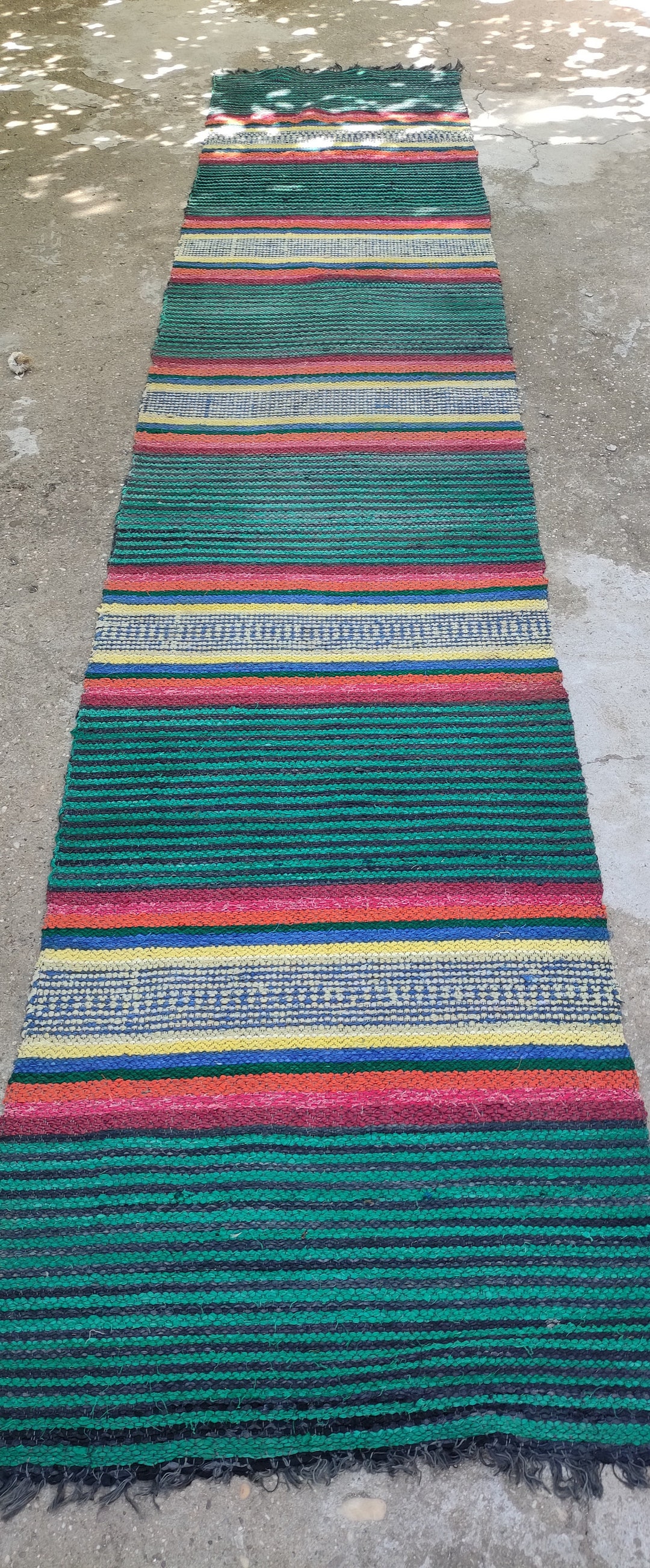 Hand Woven Retro Hallway Rug Folk Rustic Woven Rag Carpet Old Weaving