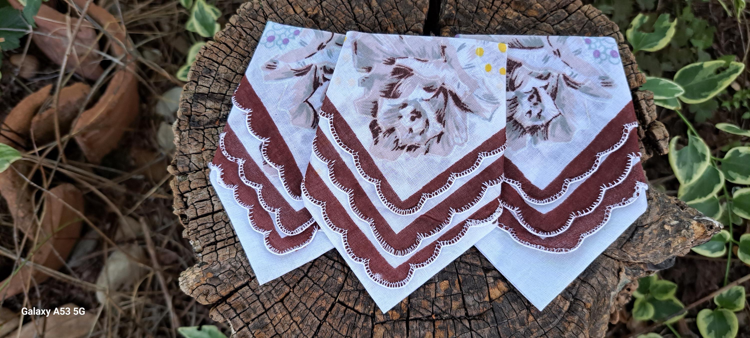 ヴィンテージ花柄コットンハンカチ - 1980年代コレクターズセット3枚