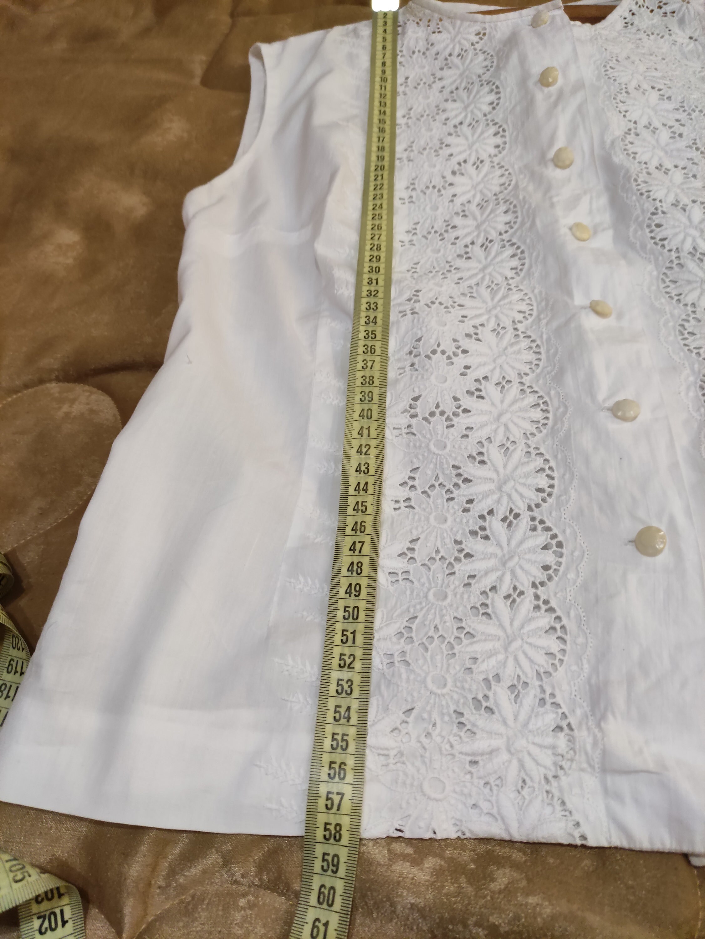 刺繍入りヴィンテージホワイトコットンノースリーブブラウスレディース 