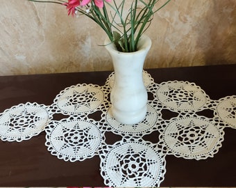 Gran encaje crochet servilleta crema Algodón hecho a mano tapete redondo hecho a mano Parte central de punto, boda con decoración del hogar de encaje, bohemia decorativa