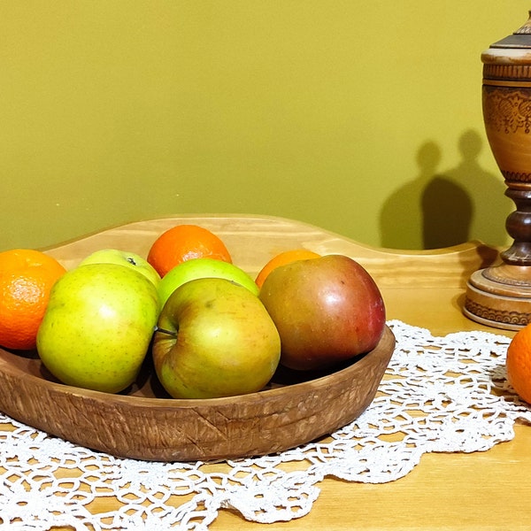 Handmade wooden bowl in rustic style  Round wooden fruit bowl for fruits