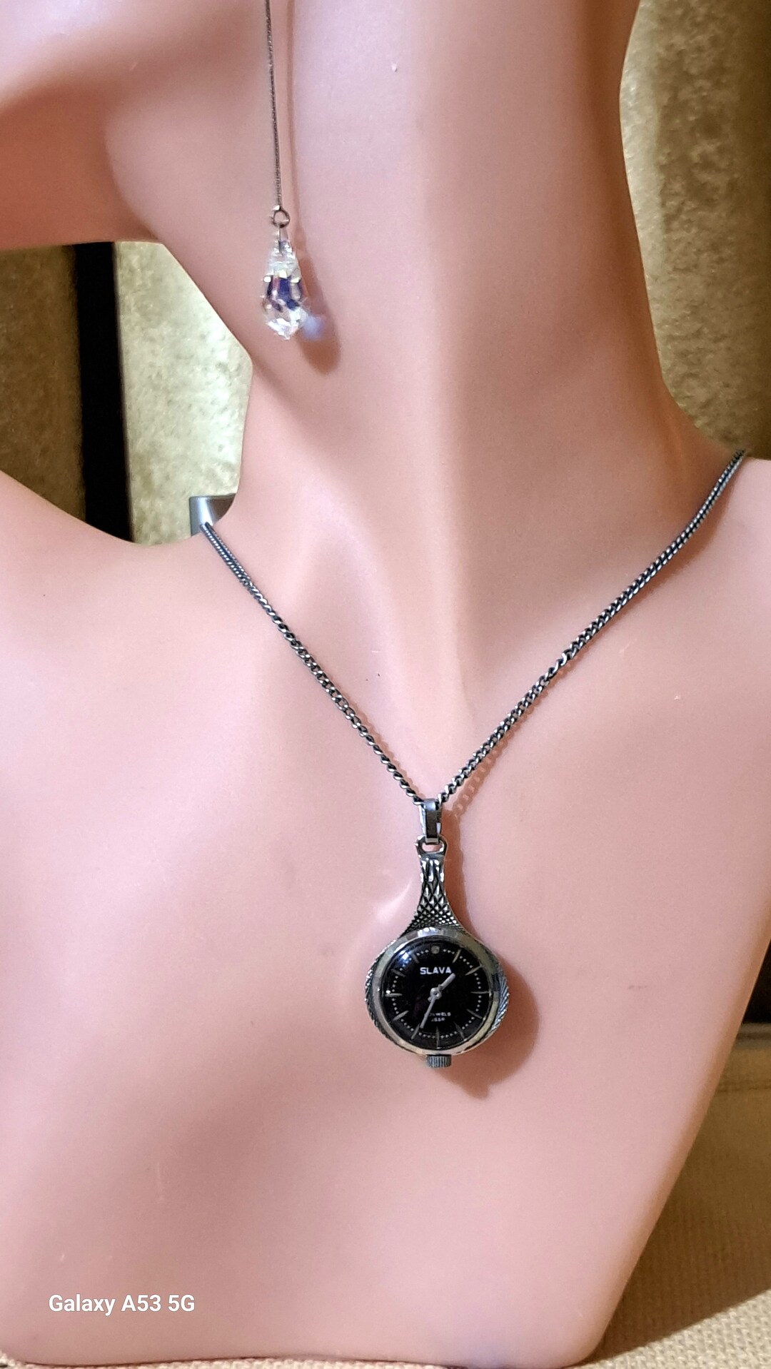 Women's 1980's Silver Tone Working Clock Necklace Etsy