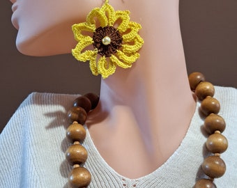 Sunflower crocheted cotton earrings Handmade jewelry as a gift Festival lace earrings