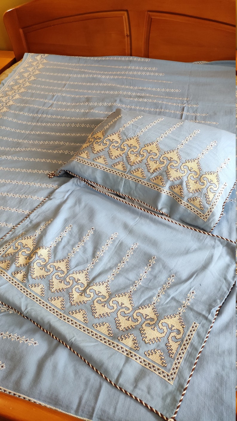 Vintage Soft Bed Sheet With Hand Embroidery and Two Etsy