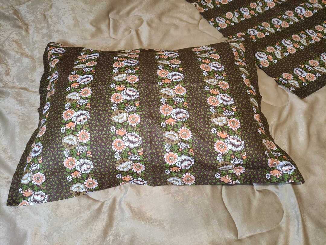 Two Brown Cushion Covers With Floral Motifs Vintage Textiles Etsy