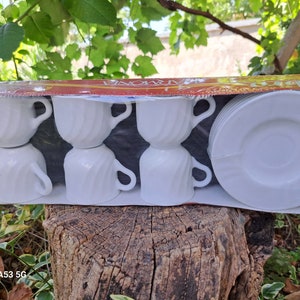 80&#39;s Coffee Service Vintage small white cups with coffee saucers, cozy items for the home, gift for yourself