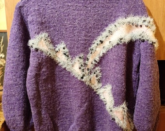 Hand knitted women's purple sweater Hand knitted clothing Retro and vintage fashion