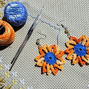 Handmade sunflower earrings Cotton boho jewelry Carnival accessories, gifts for the bridesmaids zdjęcie 4