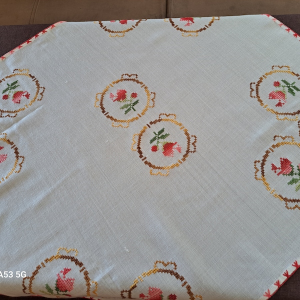 Mantel bordado hecho a mano Textiles antiguos para el hogar Arte popular, decoración vintage para el hogar, telas de algodón, cortinas y estores con motivos florales