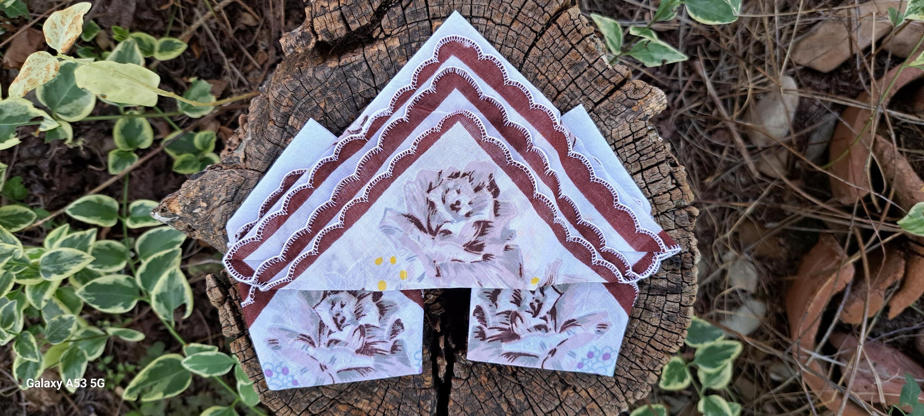 ヴィンテージ花柄コットンハンカチ - 1980年代コレクターズセット3枚