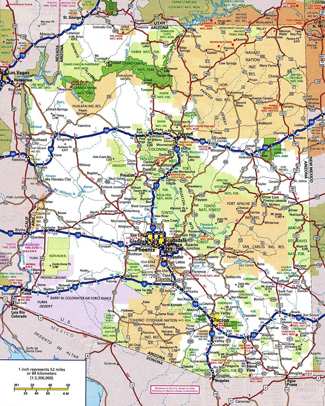 Large Detailed Roads Highways map of Arizona State with All Etsy