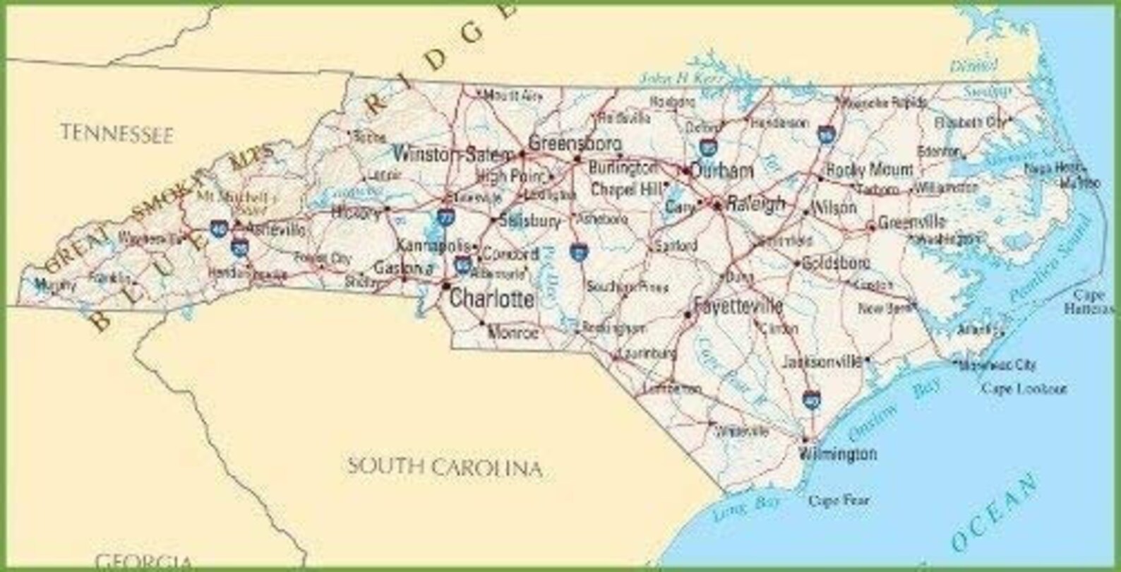 North Carolina State Road Map Nc City Vivid Imagery Laminated Etsy