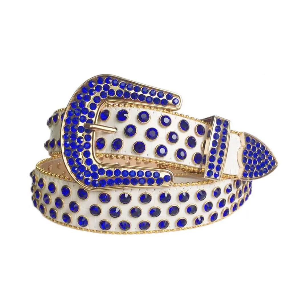 Blue Rhinestones With White Texture Strap Rhinestone Belt - Etsy
