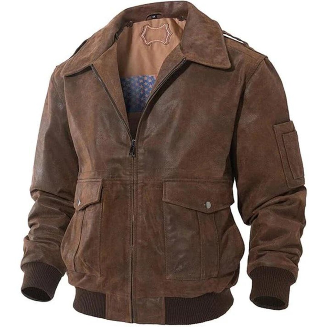 Mens Air Styles Real Leather Flight Bomber Jacket main image 1
