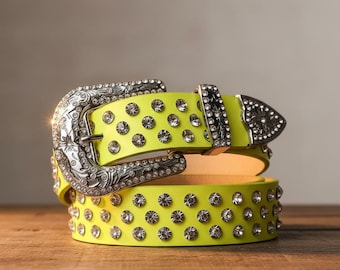 Western Stud Show Gray Leather Jeweled Belt XO Bling Size 33 