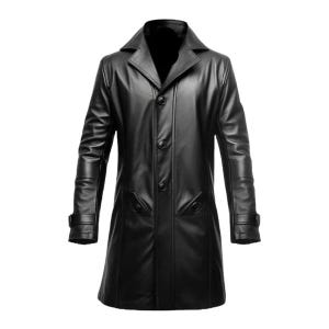 Leather Coat Premium Black Button Closure Long Genuine Leather Jacket Coat- Long Leather Coat