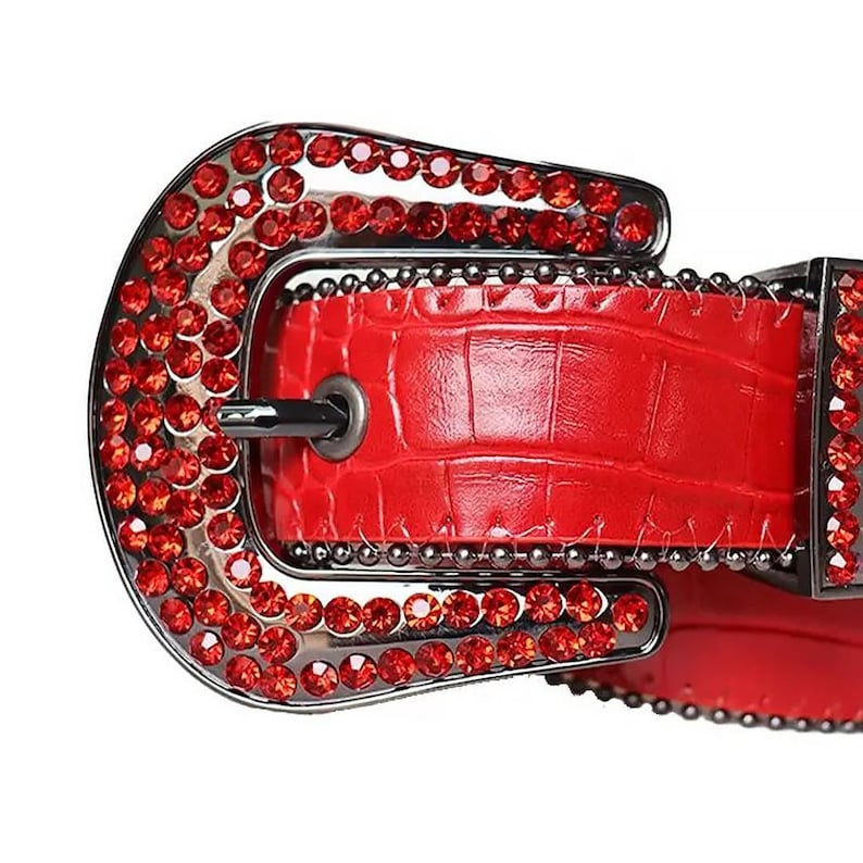 Red Rhinestones With Red Textured Strap and Black Buckle Rhinestone ...