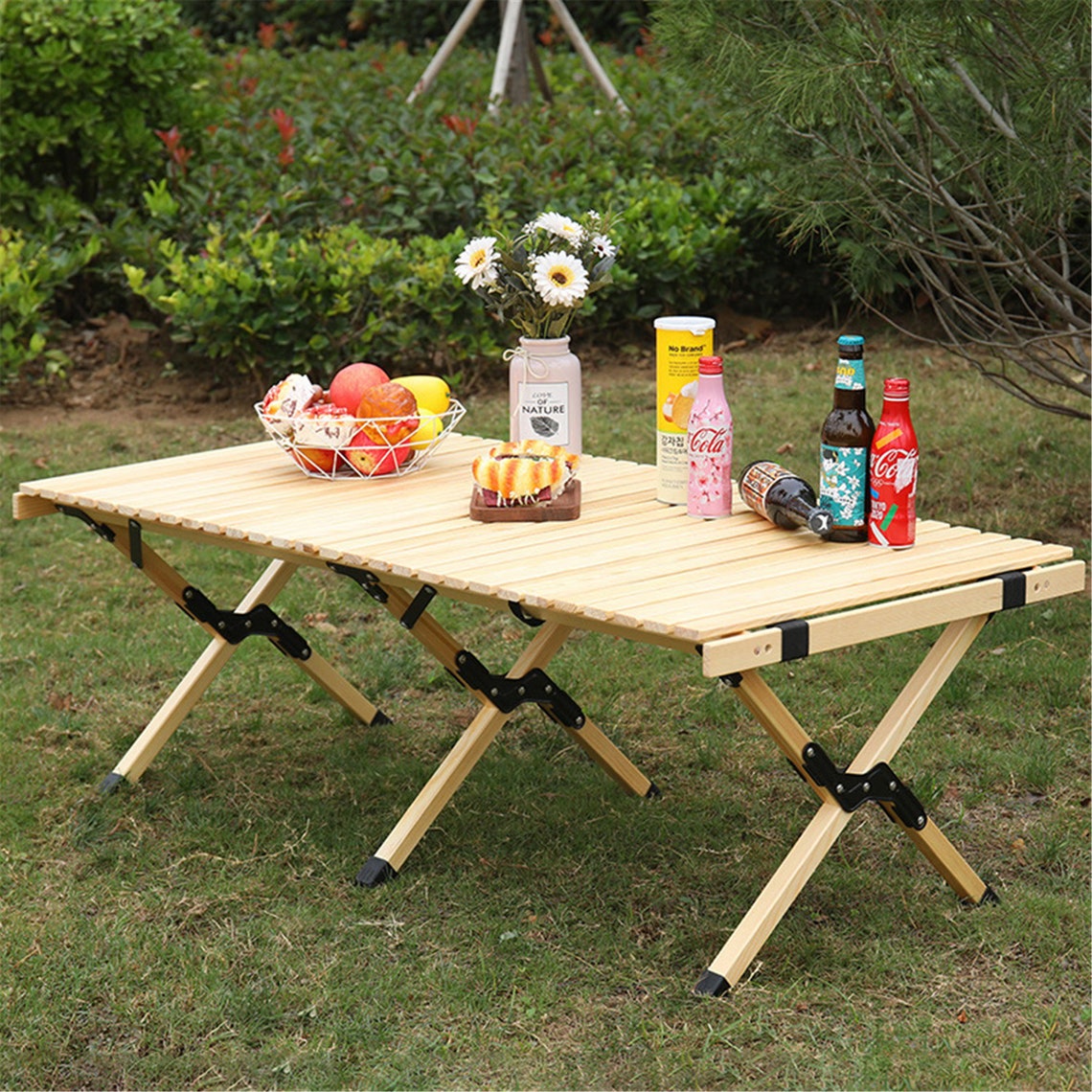 Wooden outdoor folding camping picnic table