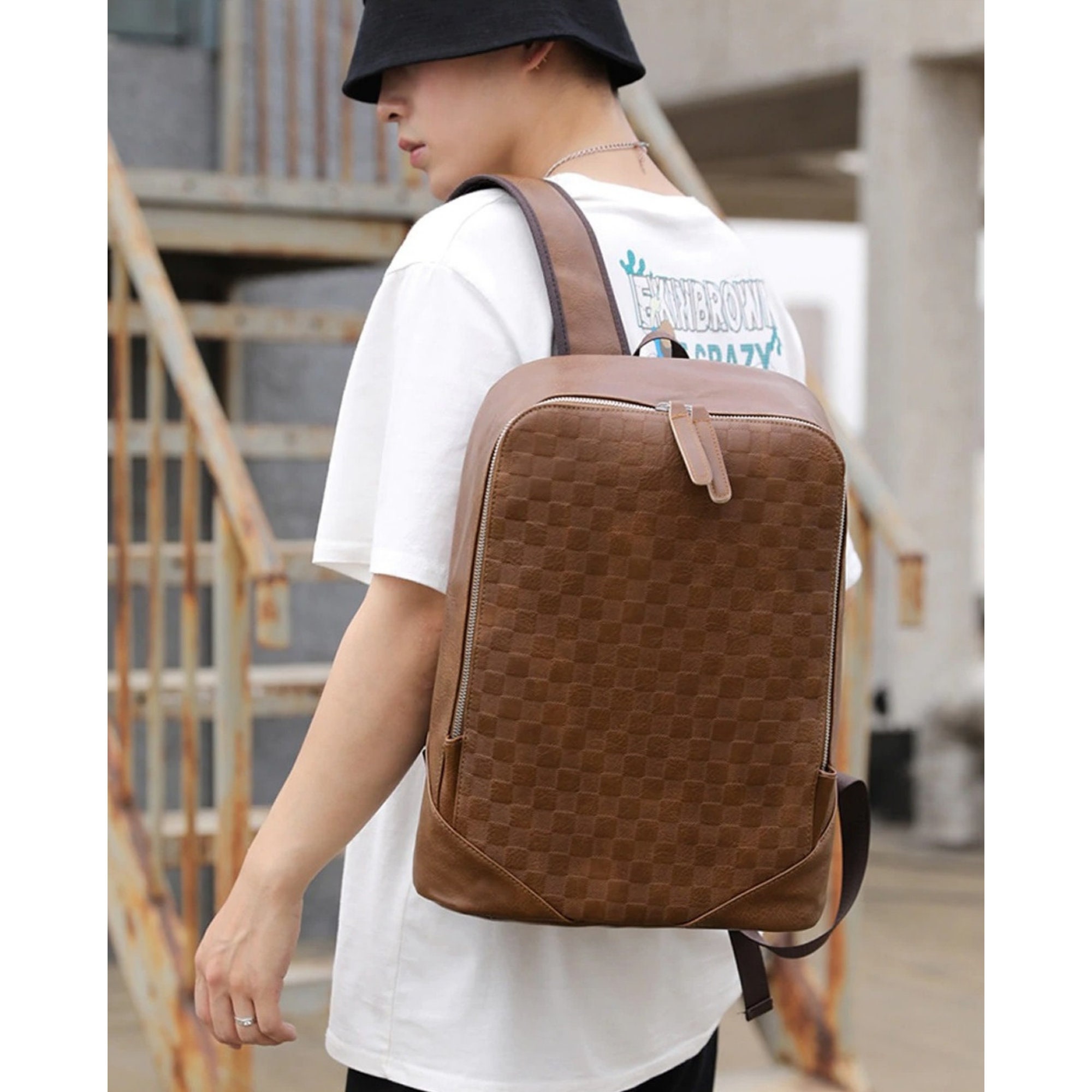 Men Backpack Woven Design Luxury Business Male Laptop Bag 