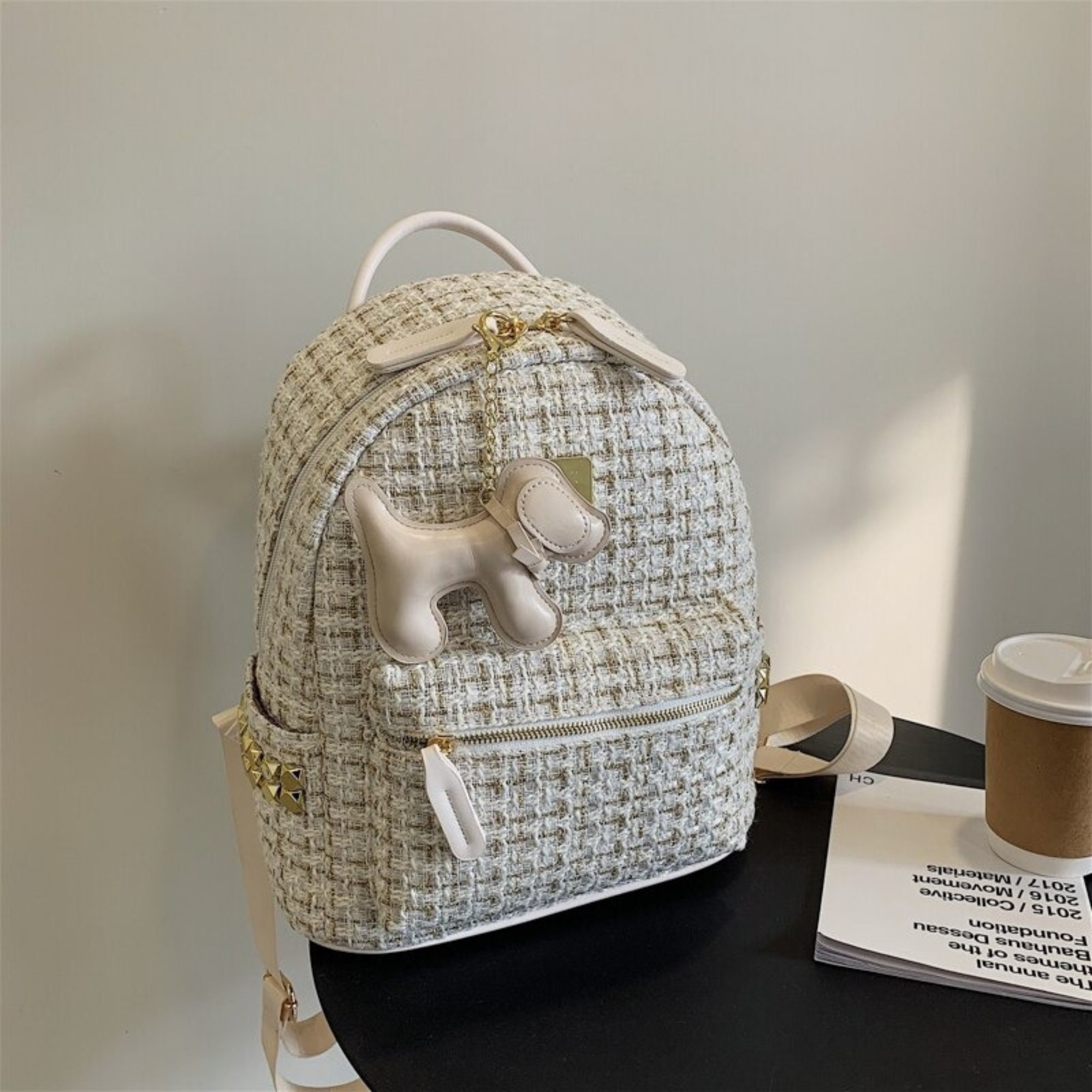 Woolen Super Cute Mini Backpack for Ladies Plaid Shoulder 
