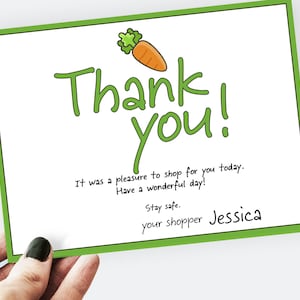 Nota de agradecimiento de entrega de alimentos, tarjeta personalizada imprimible de envío, calificación, entrega de alimentos nota de agradecimiento