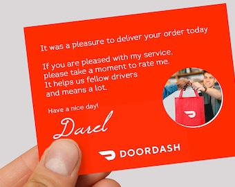 Conductor de entrega de Doordash Tarjeta de agradecimiento Concierto personalizado de entrega de comida Gracias, Calificación