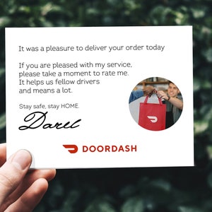 Doordash Delivery Driver Thank you Card Personalized Food Delivery Gig Thank you, Rating