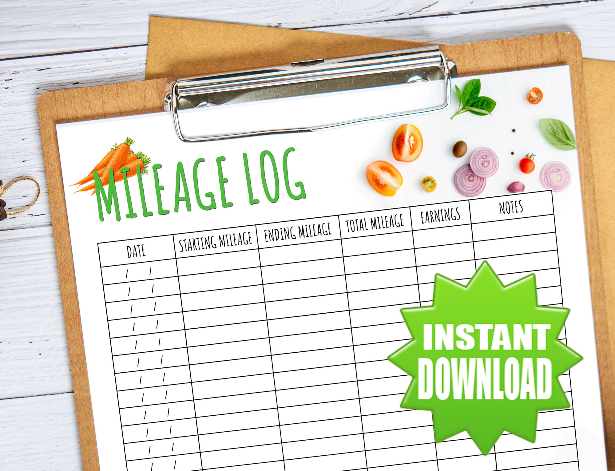 Delivery Driver Mileage Log, Gig Worker Mileage Tracker Printable