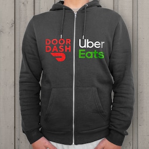 Moletom com capuz e zíper com tema Doordash UberEats