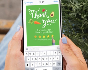 Food delivery thank you note, for good rating, food delivery thank you message